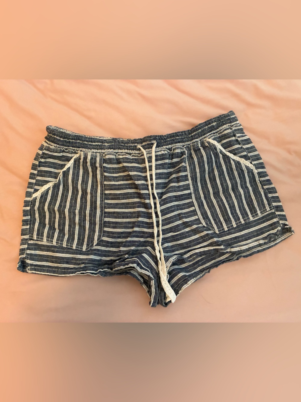 Rewind Blue and White Striped Drawstring Shorts